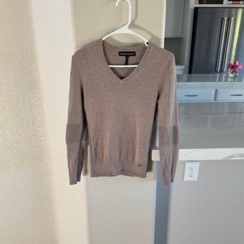 Noel Asmar Sweater Women Tan Cashmere Blend Knit Elbow Patches Equestrian XS